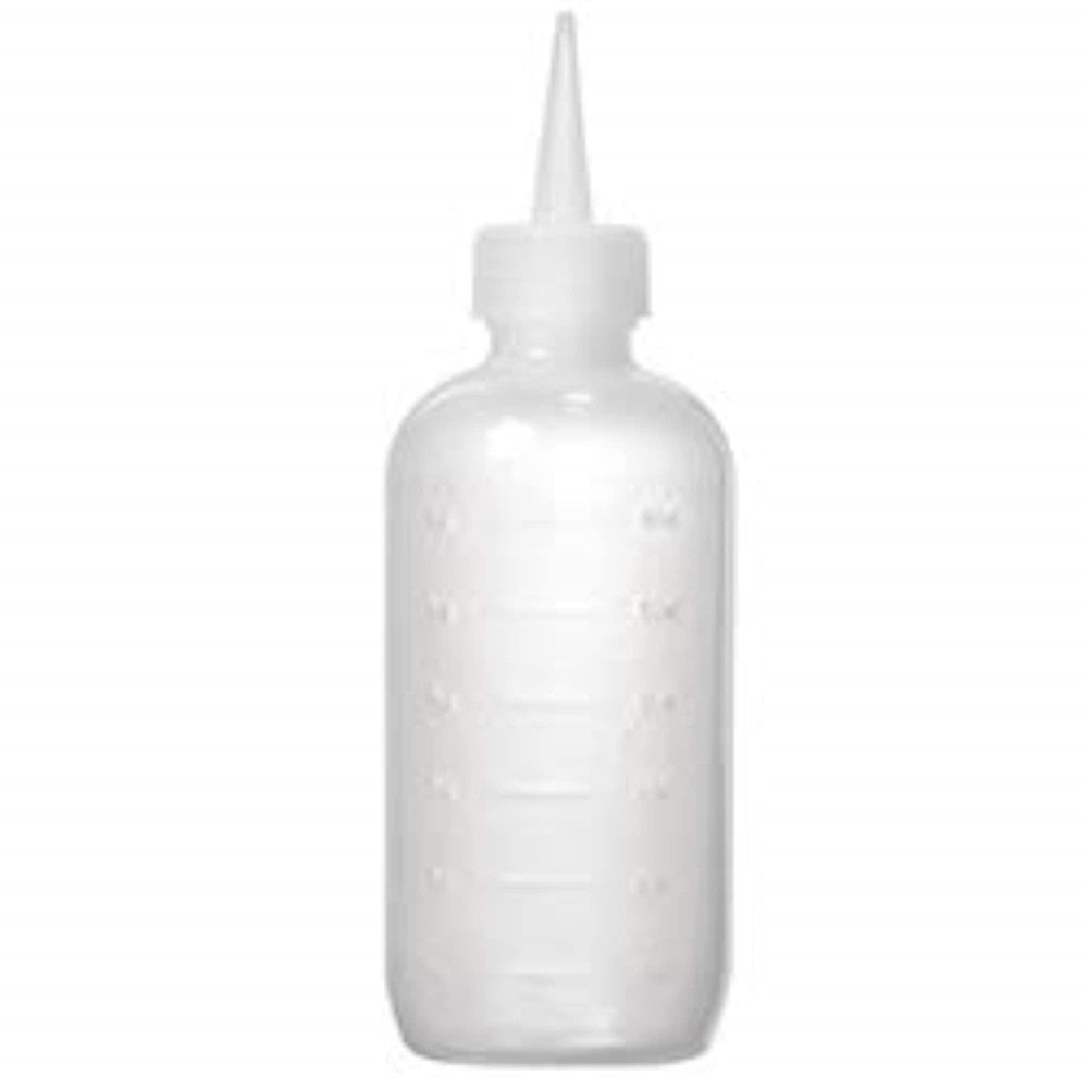 Soft 'N Style 6 oz applicator bottle from Pasteur Pharmacy, used for personal care applications, with a clear plastic design and nozzle