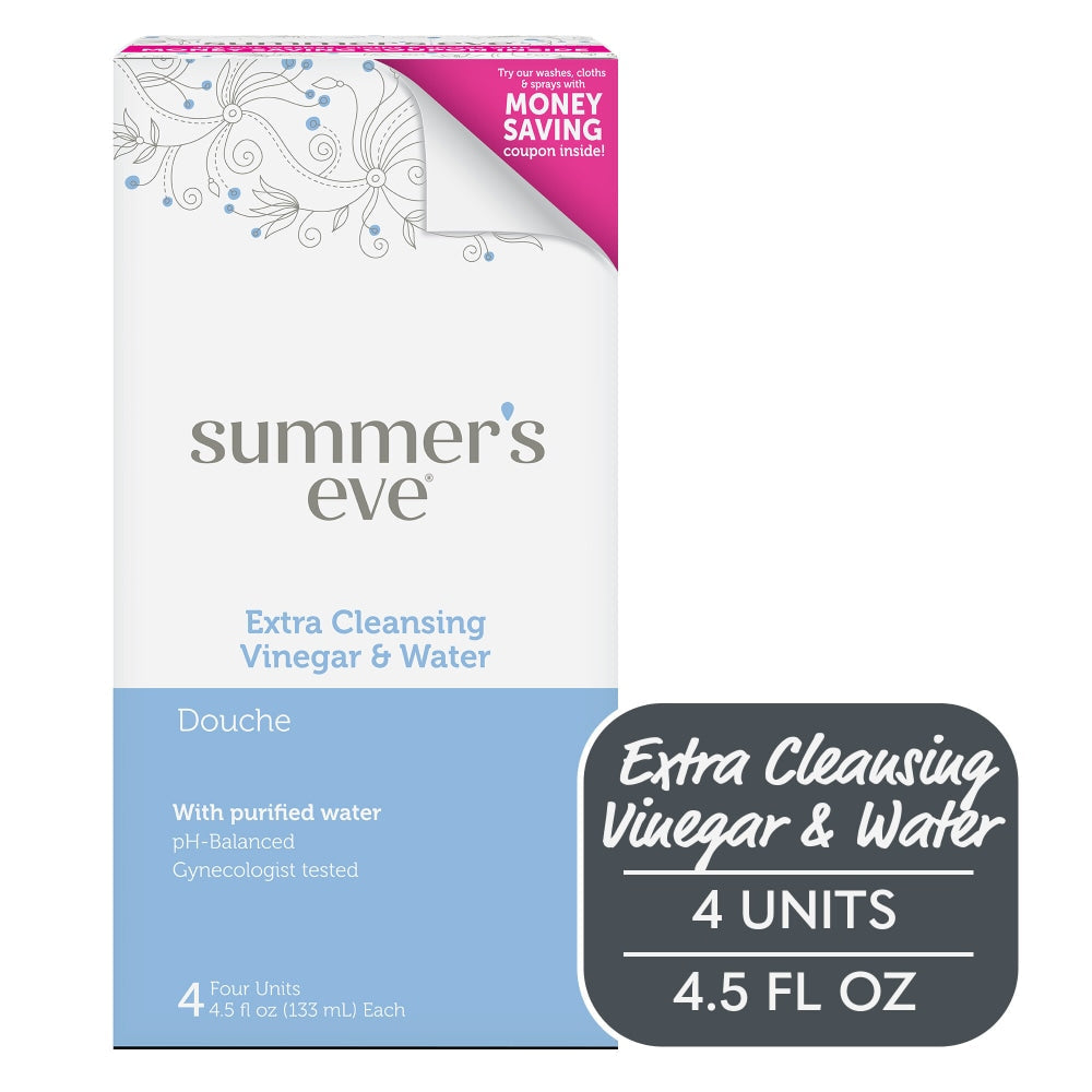 Summer's Eve 4-pack personal cleansing vinegar and water douches, gentle feminine hygiene products by Pasteur Pharmacy.