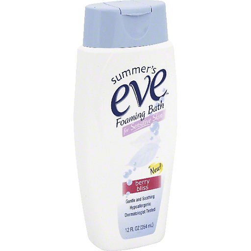 Summer's Eve Foaming Bath for Sensitive Skin with Berry Bliss scent, gentle personal care product in a foaming bottle.