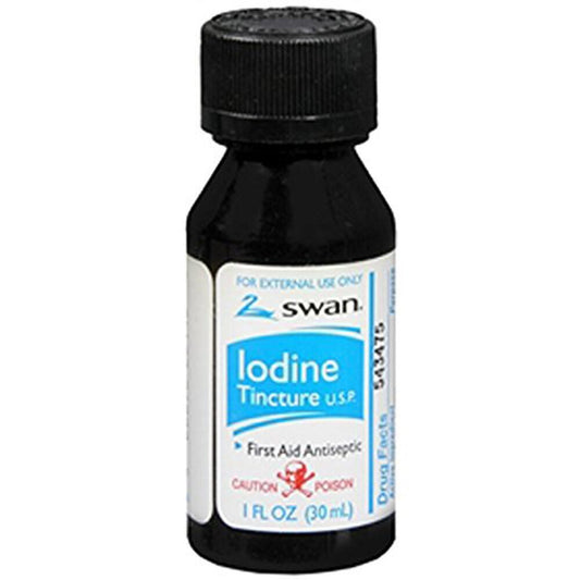 Swan Iodine Tincture skin antiseptic bottle from Pasteur Pharmacy for personal care and skin disinfection.