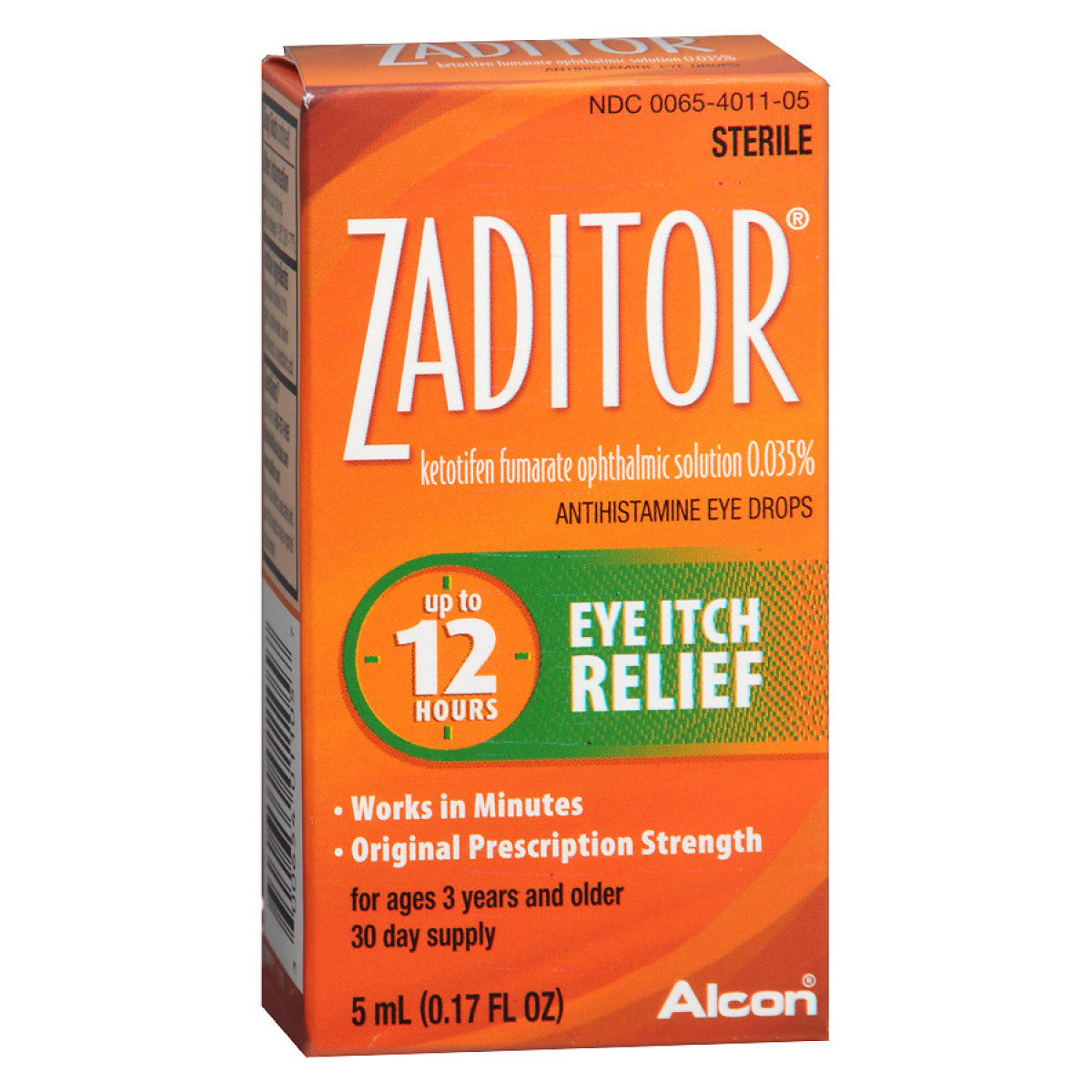 Systane Zaditor eye itch relief drops in 0.17 fl oz bottle, used for allergy relief and eye comfort, by Pasteur Pharmacy.