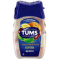 Assorted fruit-flavored Tums chewable antacid tablets for extra strength heartburn relief on a white background.