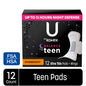 U by Kotex overnight teen pads with wings, ultra thin, personal care product shown in the image.