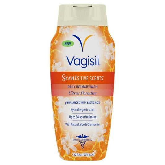 Vagisil Scentsitive Scents Daily Feminine Wash Citrus Paradise, 12 fl oz bottle, gentle personal care for feminine hygiene