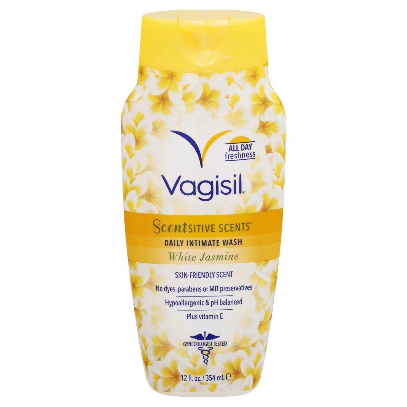 Vagisil Scentsitive Scents White Jasmine daily intimate wash in 12 fl oz bottle, gentle personal care product from Pasteur Pharmacy