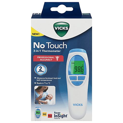 Vicks No Touch 3-in-1 Thermometer by Pasteur Pharmacy, handheld digital thermometer for accurate temperature readings.