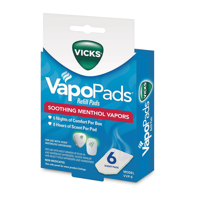 Vicks VapoPads refill pads with soothing menthol vapors for personal care, designed to provide a calming, aromatic experience.