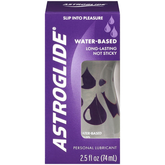 Astroglide water-based personal lubricant liquid in a 2.5 oz bottle, designed for smooth, comfortable use.