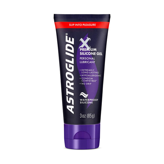 Astroglide X Gel premium silicone personal lubricant bottle, waterproof and smooth, 3 oz, designed for personal use.