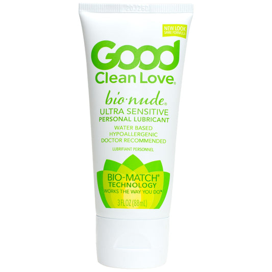 Good Clean Love BioNude Ultra Sensitive Personal Lubricant in 3 oz bottle, natural and hypoallergenic lubricant for sensitive skin.