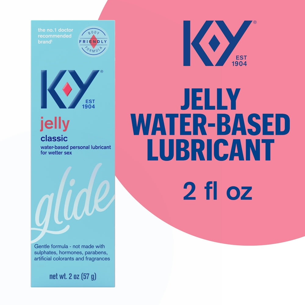 K-Y Jelly Classic water-based personal lubricant for wetter sex, 2 oz, by Pasteur Pharmacy, showing the lubricant bottle.