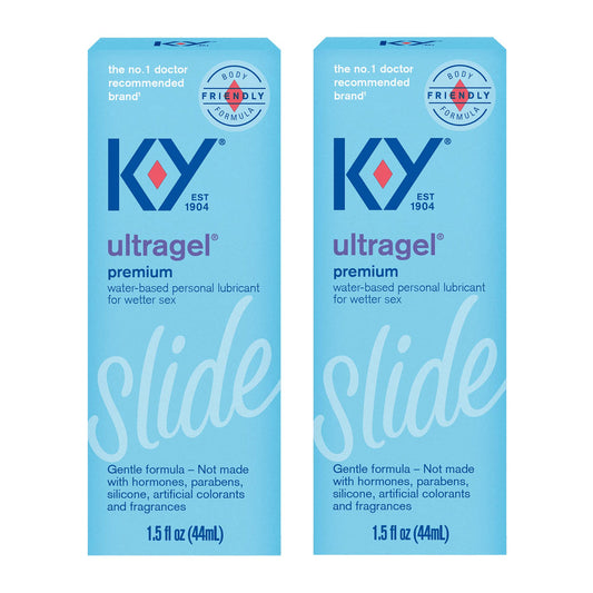 K-Y Ultragel Premium water-based personal lubricant in 1.5 oz tube, ideal for smooth, comfortable intimacy.