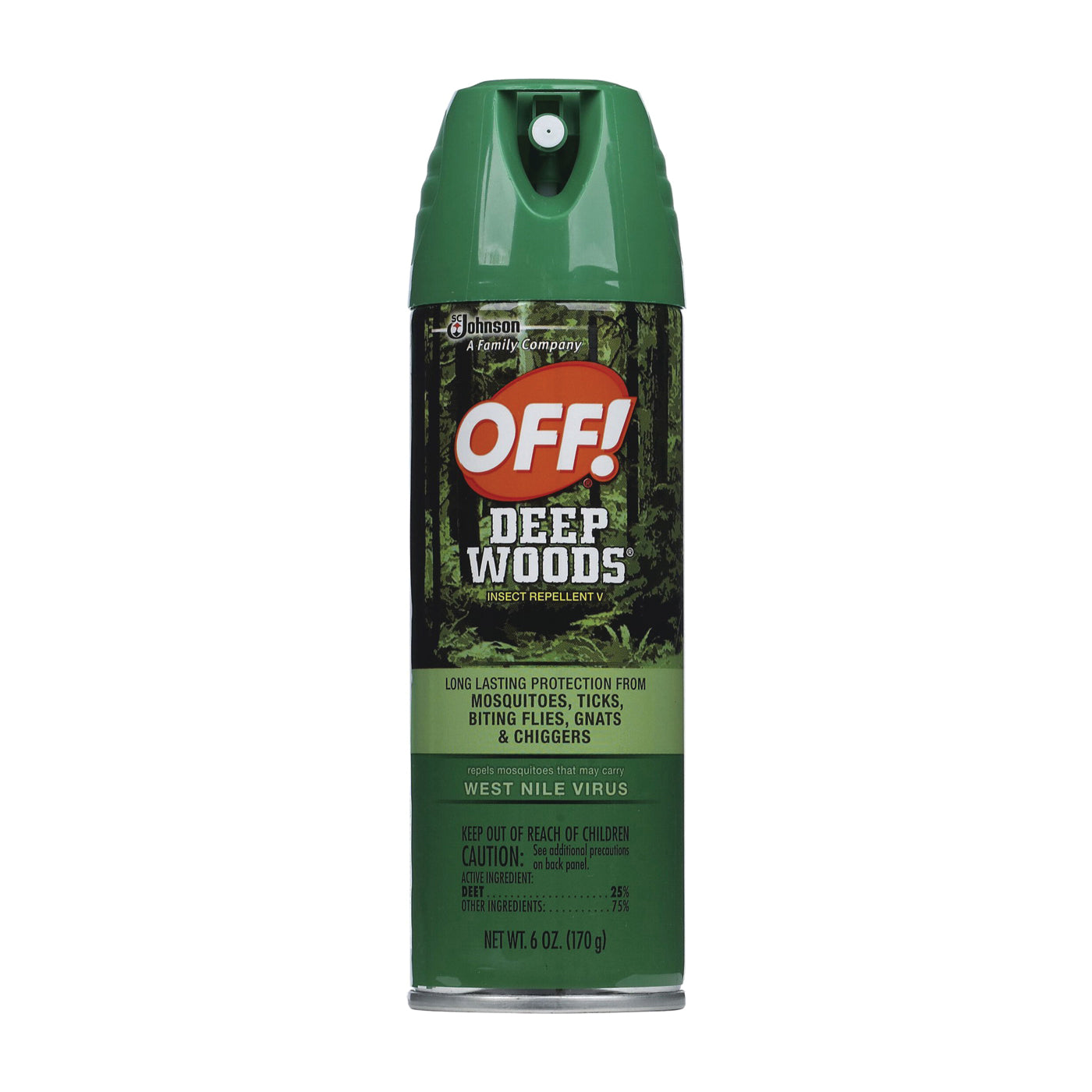 Off! Deep Woods insect repellent aerosol can, 6 oz, pest control spray from Pasteur Pharmacy for outdoor insect protection.