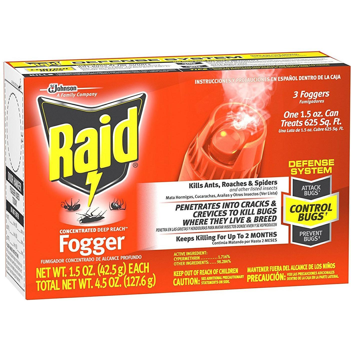 Raid Concentrated Deep Reach Fogger pest control 3-pack of 6 oz cans, effective for indoor insect extermination by Pasteur Pharmacy
