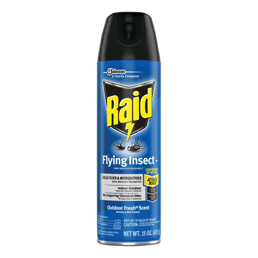 Raid Flying Insect Killer aerosol can with outdoor fresh scent, 15 oz pest control spray for flying insects.