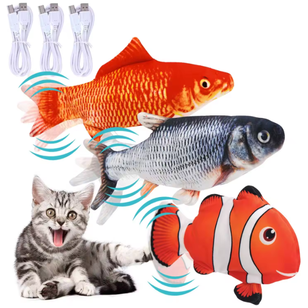 Vida Smart premium interactive plush cat toy resembling a red crucian carp with realistic movement and USB rechargeable feature.