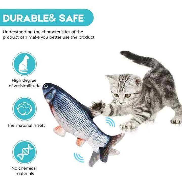 Vida Smart premium interactive wagging fish cat toy by Pasteur Pharmacy, plush red crucian carp with realistic movement and USB rechargeability.