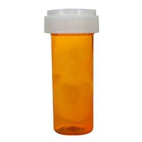 Amber flip cap pillbox from Pasteur Pharmacy, RV 130 40DR, with a clear flip-top lid and compact storage for medication.