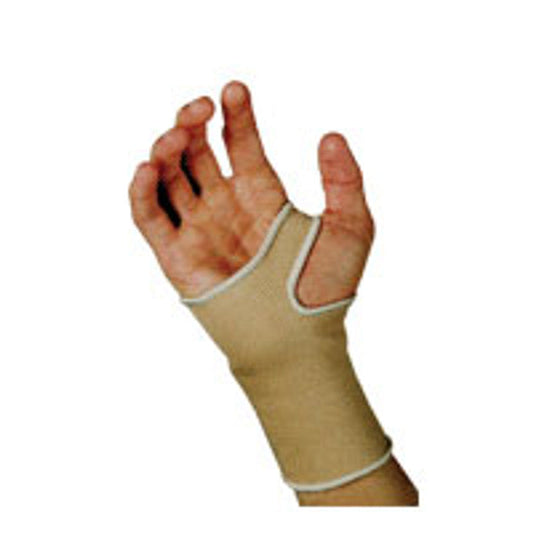 Beige Sport Aid Slip-On Wrist Brace for support, large size, designed to stabilize and protect the wrist.