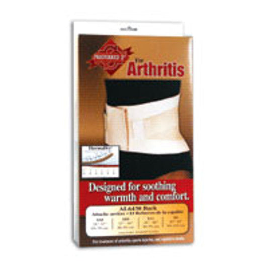 Sportaid back support for arthritis in beige, small size, made of neoprene with Thermadry fabric for comfort and support.
