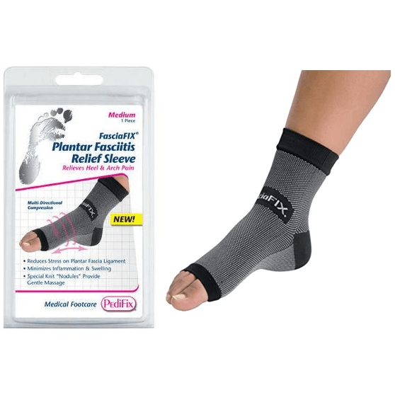 Pasteur Pharmacy PediFix FasciaFIX plantar fasciitis relief sleeves in medium size, designed to support and relieve foot pain.