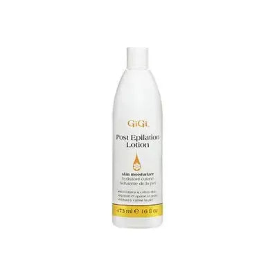 Gigi Post Epilation Lotion by Pasteur Pharmacy in a 16 oz bottle, designed to soothe skin after hair removal.