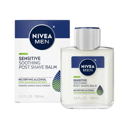 Nivea Men Sensitive Soothing Post Shave Balm in 3.3 oz bottle, designed for gentle skin after shaving.