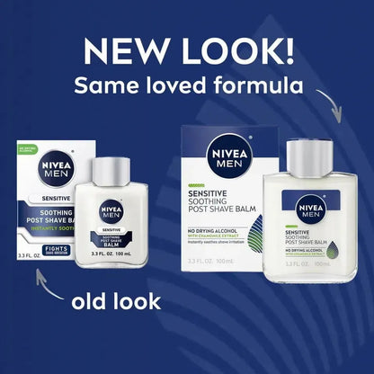 Nivea Men Sensitive Soothing Post Shave Balm in 3.3 oz bottle, gentle moisturizer for sensitive skin after shaving