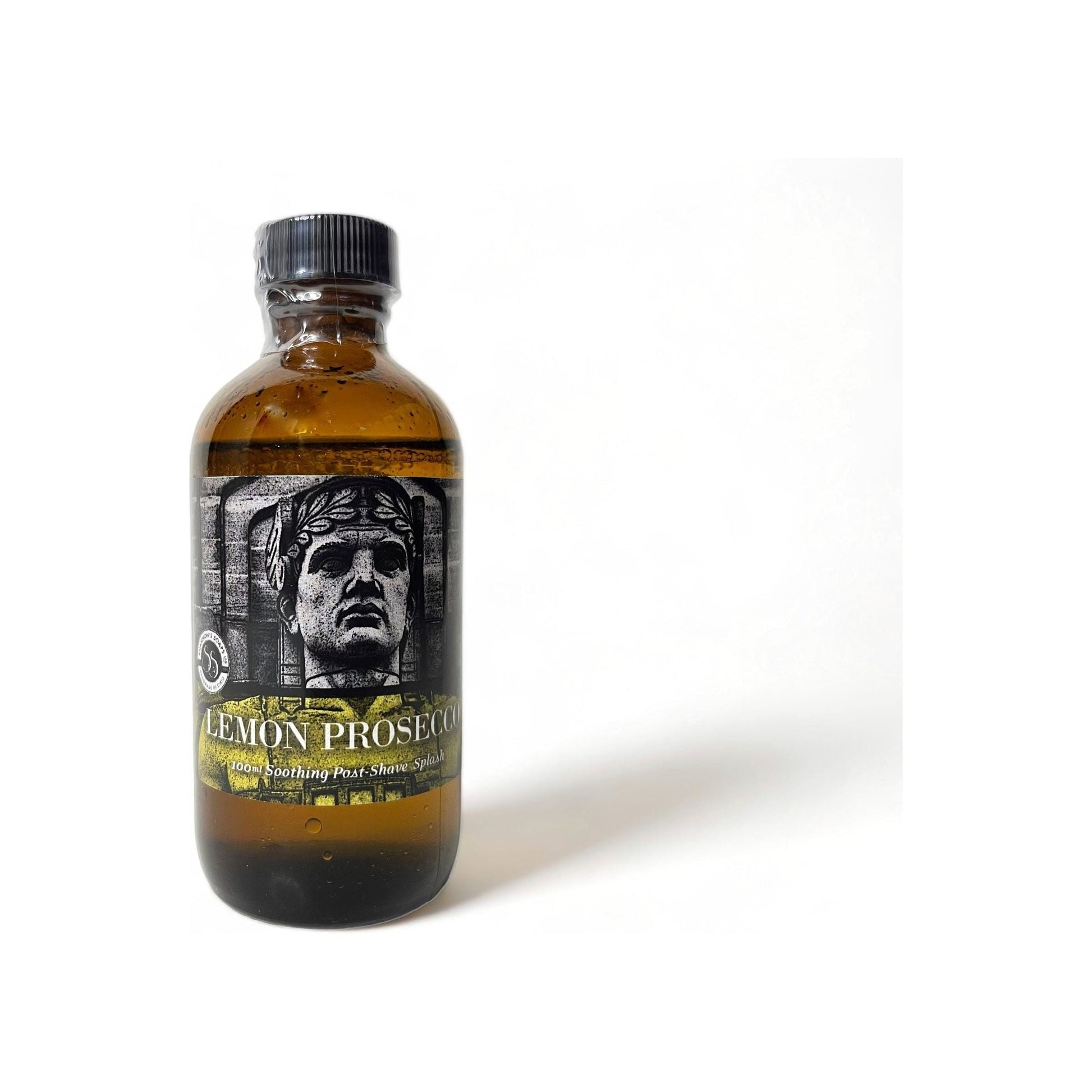Shannon's Soaps Lemon Prosecco alcohol-free post-shave splash bottle, soothing 100ml liquid with lemon and prosecco scent