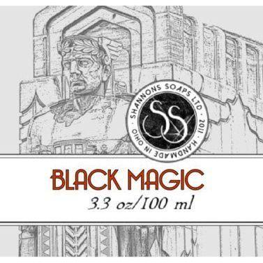 Shannons Soaps Black Magic Post-Shave Splash in 100ml bottle, soothing after-shave product with black magic branding.