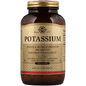 Solgar Potassium 250 tablets bottle, dietary supplement for potassium intake, on a white background
