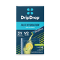 Drip Drop Lemon Lime electrolyte drink mix powder by Pasteur Pharmacy in a scoop with lemon and lime slices, ready to mix with water.