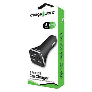 Chargeworx USB 4-port black power adapter from Pasteur Pharmacy, compact charger for multiple devices.