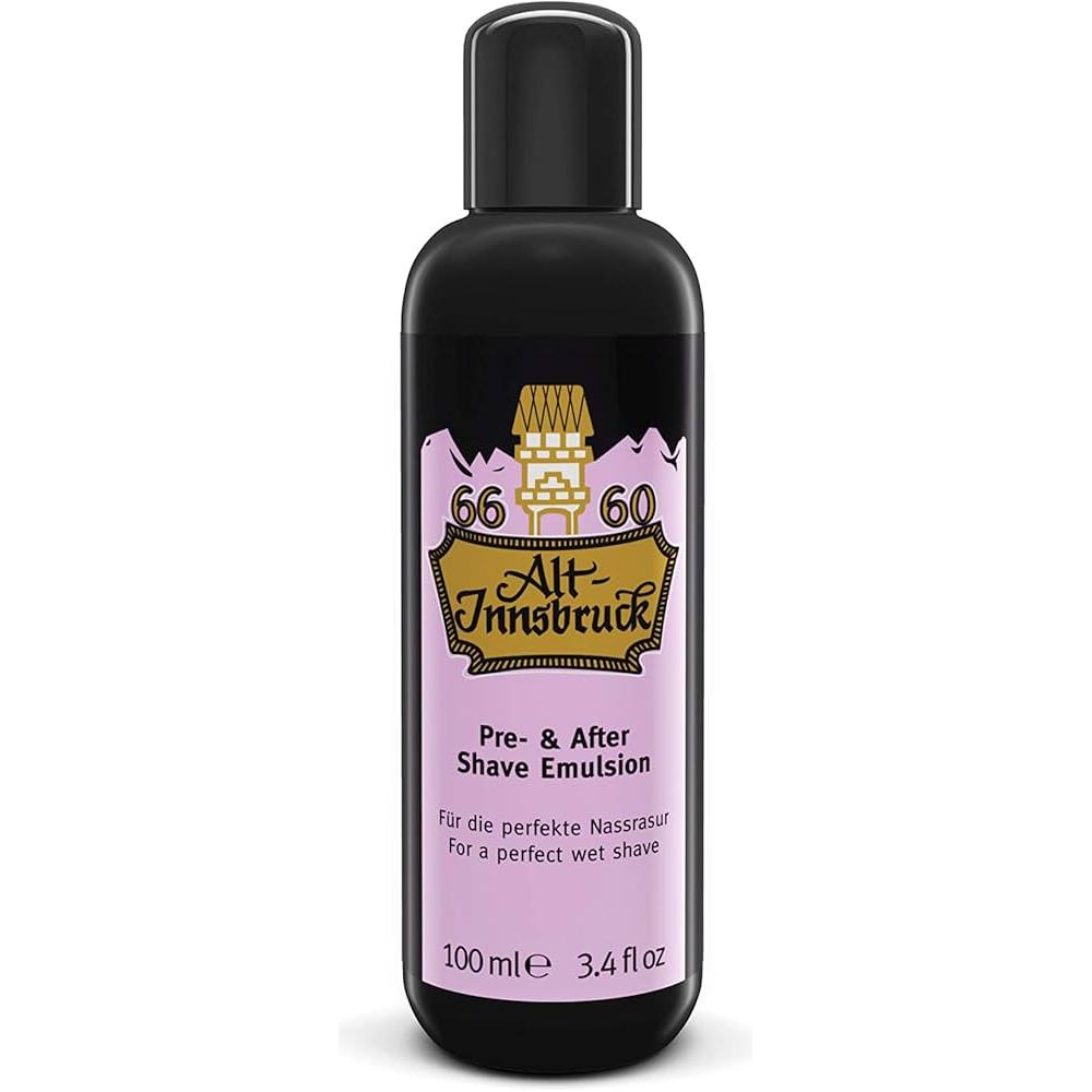 Pasteur Pharmacy Alt-Innsbruck Pre and After Shave Emulsion bottle, 3.4 oz, with label and cap visible.