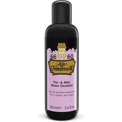Pasteur Pharmacy Alt-Innsbruck Pre and After Shave Emulsion bottle, 3.4 oz, with label and cap visible.