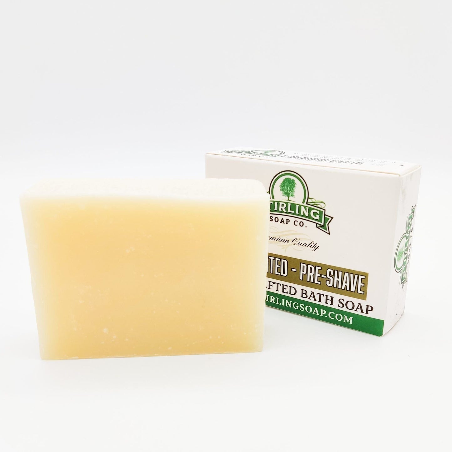 Pasteur Pharmacy Stirling Soap Co. Glacial Unscented Pre-Shave Bath Soap in a 5.5 oz container with a simple label.