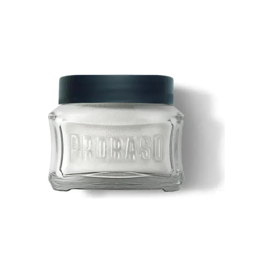 Proraso Blue Pre Shave Cream with Aloe Vera and Vitamin E in 100ml tube, designed to prepare skin for a close shave