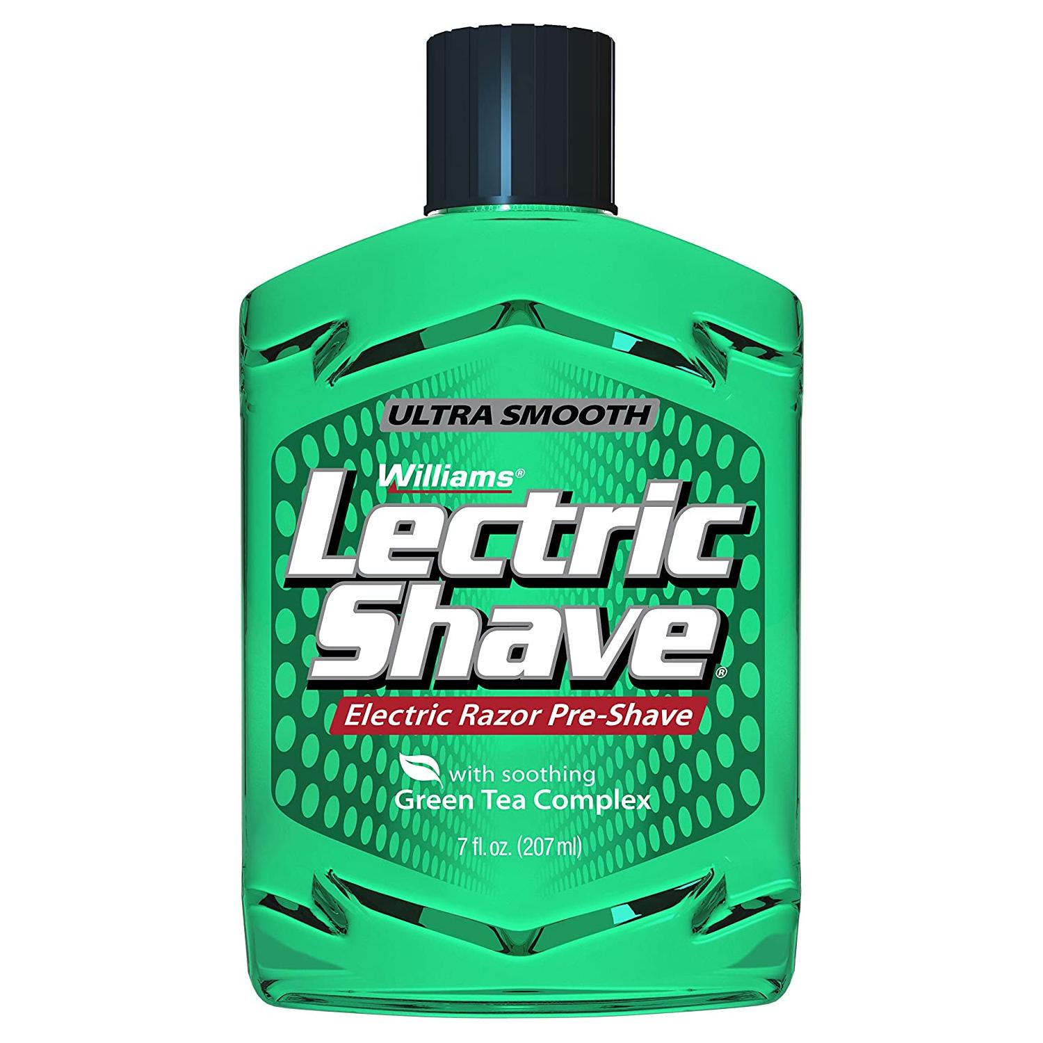 Williams Lectric Shave Pre-Shave by Pasteur Pharmacy in 7 oz bottle, pre-shave liquid for smooth shaving preparation.