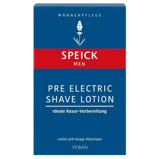 Speick Men Pre Shave Lotion Electric in 3.4 oz bottle, pre-shave skincare product with soothing formula for men.