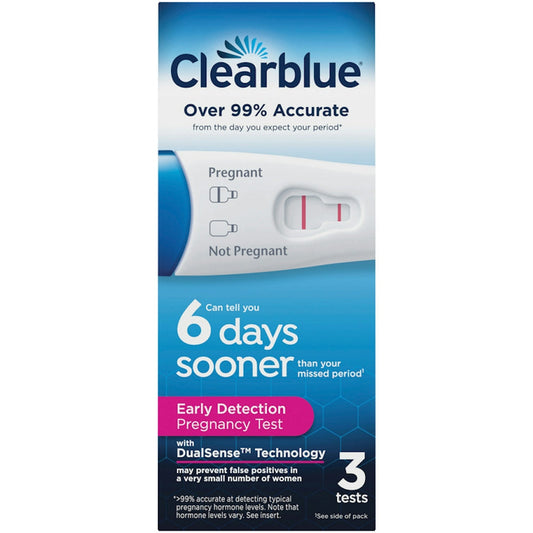 Clearblue Early Detection Pregnancy Test from Pasteur Pharmacy, showing the test strip and results window.