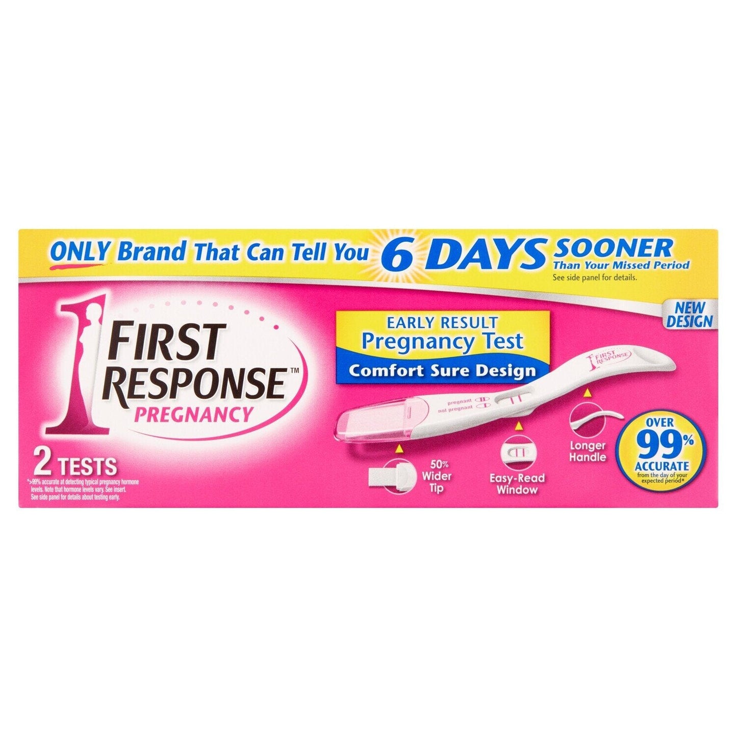 Two First Response Early Result pregnancy tests by Pasteur Pharmacy showing digital results on white test sticks.