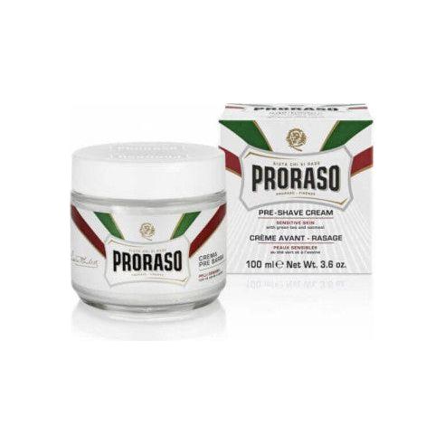 Proraso Anti Irritation Preshaving Cream with Green Tea and Oatmeal, 3.6 oz, featuring soothing ingredients for sensitive skin.