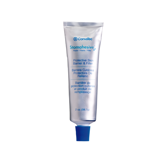Prophy paste with Stomahesive protective skin barrier filler in 2 oz tube, used for skin protection and wound care.