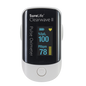 SureLife MHC 860320 Clearwave II pulse oximeter showing digital display of oxygen saturation and pulse rate readings.