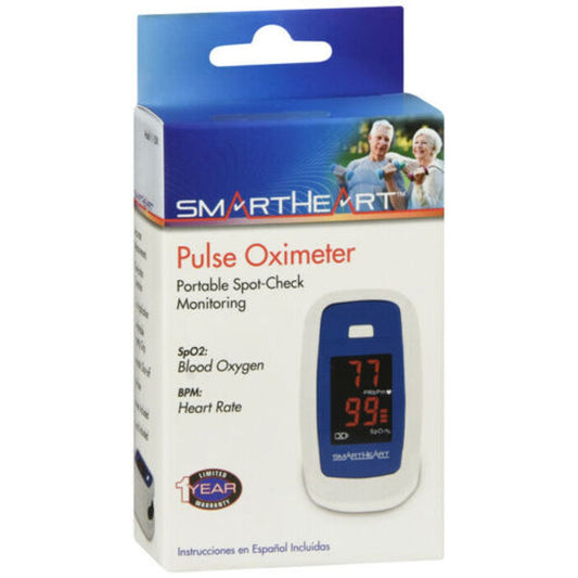 Veridian Healthcare SmartHeart pulse oximeter showing digital display of oxygen levels and pulse rate on a white background