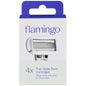 Flamingo 4X five-blade razor cartridges by Pasteur Pharmacy, shown with sleek design and multiple blades for a smooth shave.
