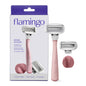 Flamingo Rose Razor from Pasteur Pharmacy with two replacement cartridges, featuring a pink and white floral design.