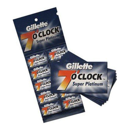 Gillette 7 O’Clock Super Platinum Razor Blades pack with 20 x 5 blades, designed for smooth shave and durability.