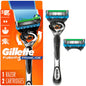 Gillette Fusion ProGlide men's razor handle with two blade refills, showcasing the sleek design of Gillette razor blades.