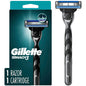 Gillette Mach3 men's razor handle with one blade refill, featuring a sleek design and ergonomic grip for smooth shaving.
